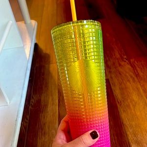 Starbucks  2022 Summer Lemon Pink Gradient Cold Cup with straw.